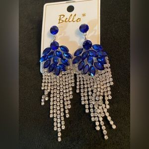 Bella Blue with rhinestones drop earrings.